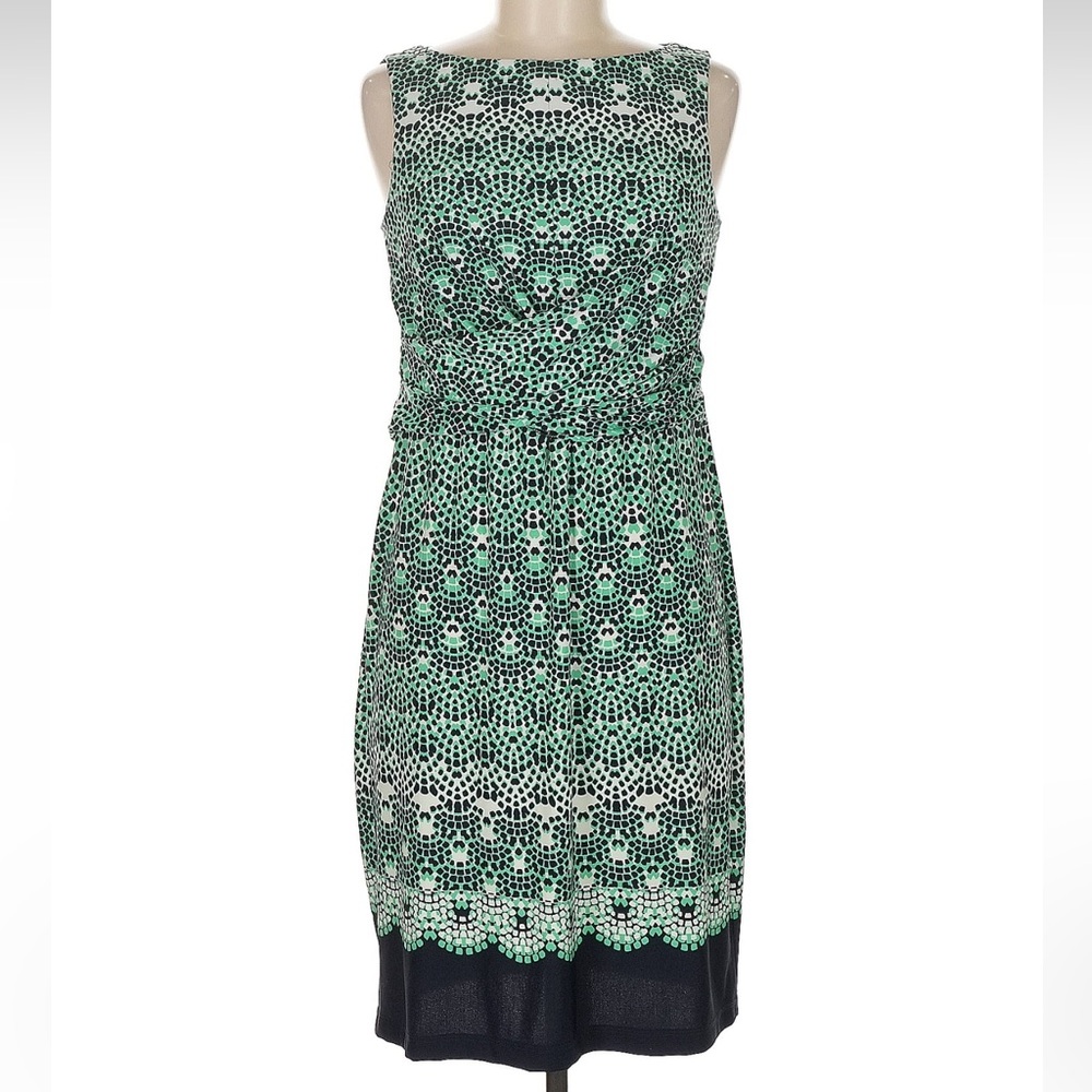Donna Morgan Green and Black Printed Sleeveless Midi Dress